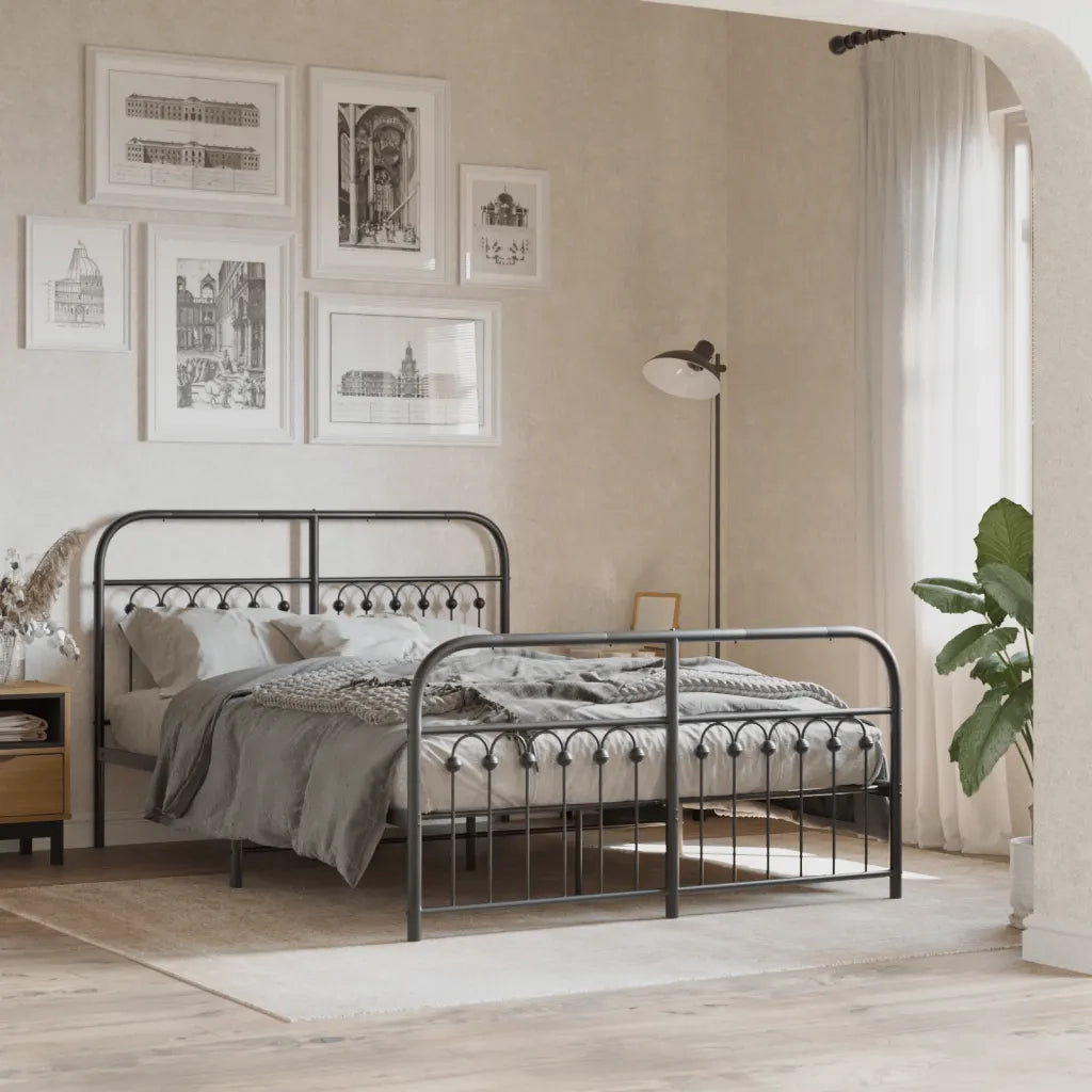 Giroletto con Testiera e Pediera-Struttura Letto Metallo Nero 137x190 cm 178743