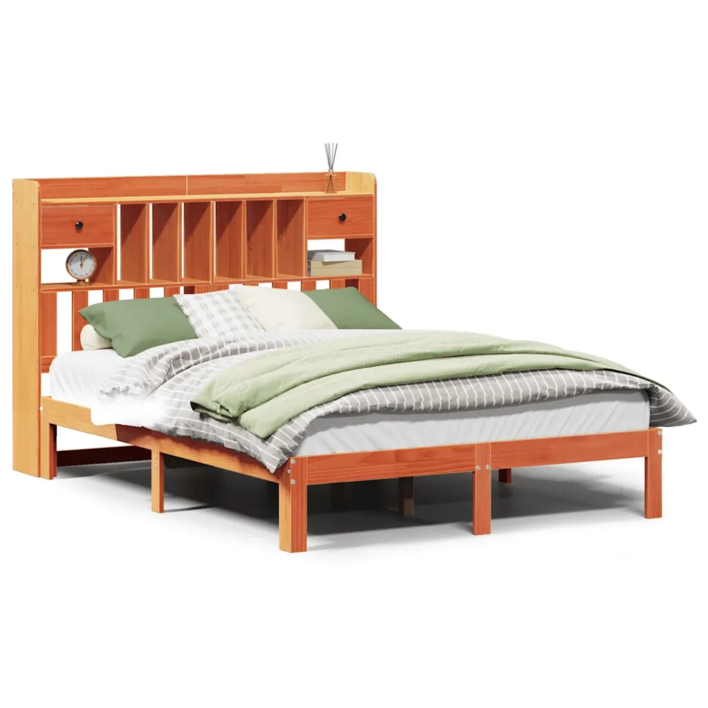 vidaXL Letto Libreria senza Materasso Marrone Cera 135x190 cm in Pino