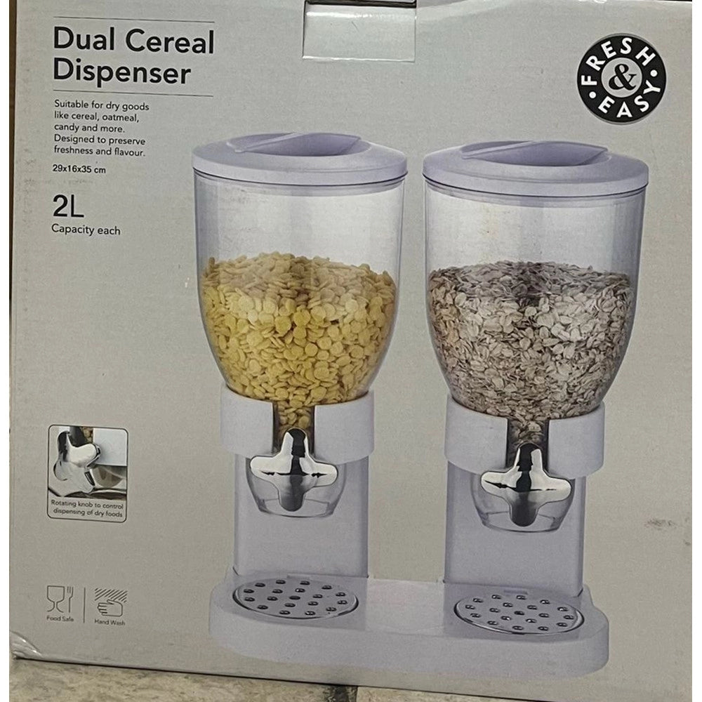 Trade Shop - Dispenser Doppio Contenitore Per Cereali Caramelle Da 2 Litri Con Controllo Porzioni -