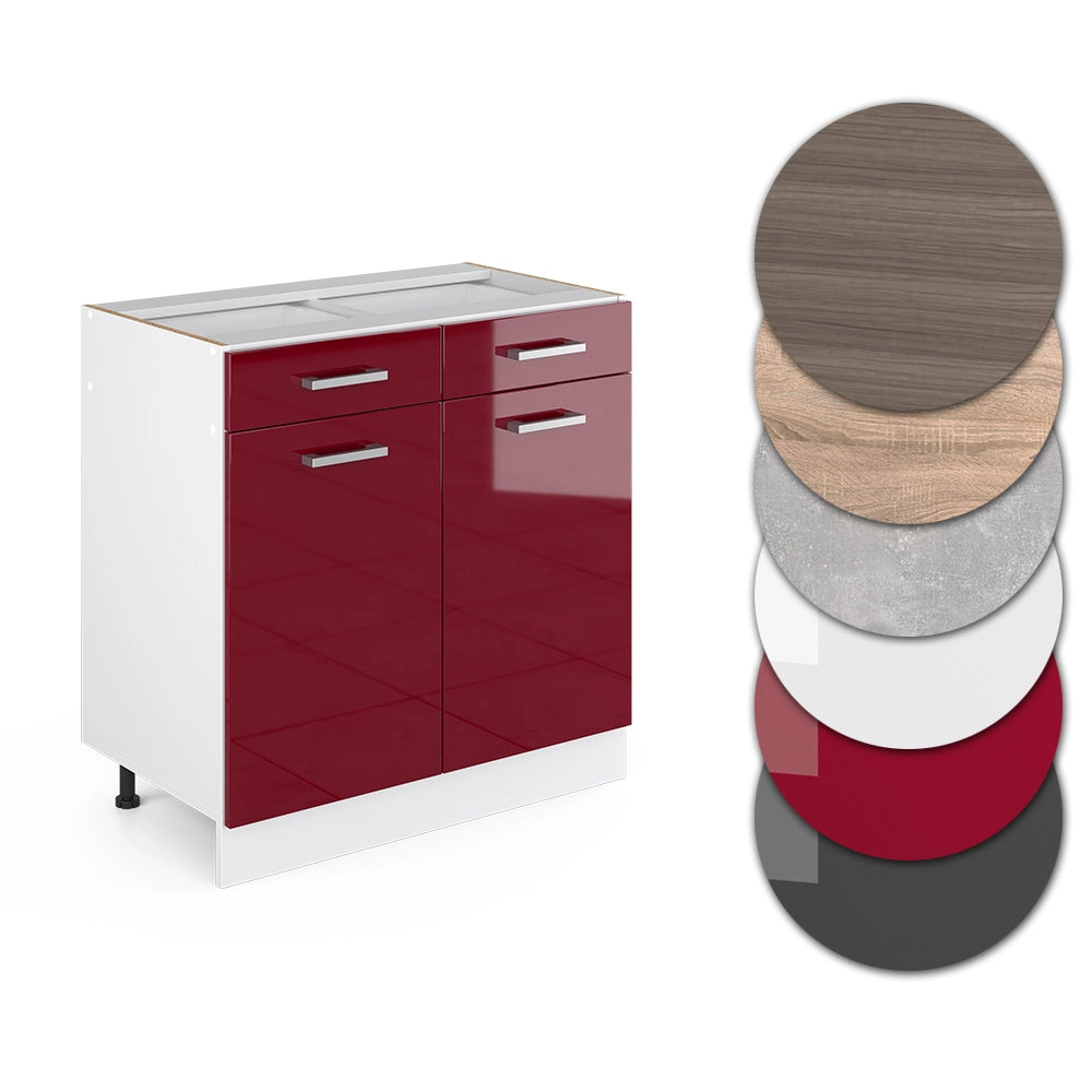 Vicco Base universale Rosso bordeaux lucido 80 cm con cassetti e ante, senza piano di lavoro