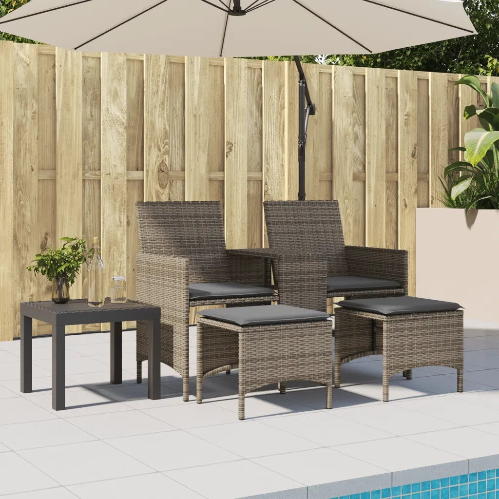 Divano Giardino 2 Posti con Tavolo e Sgabelli Grigio Polyrattan 4003892