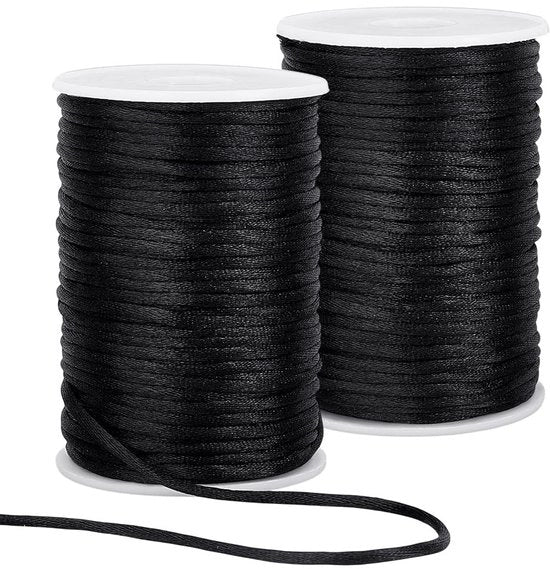Corda in Tessuto Satin Nero - 3 mm - 2 Pacchi da 50 Metri - Materiale Polyester Duraturo - Adatto per Gioielli e Artigianato