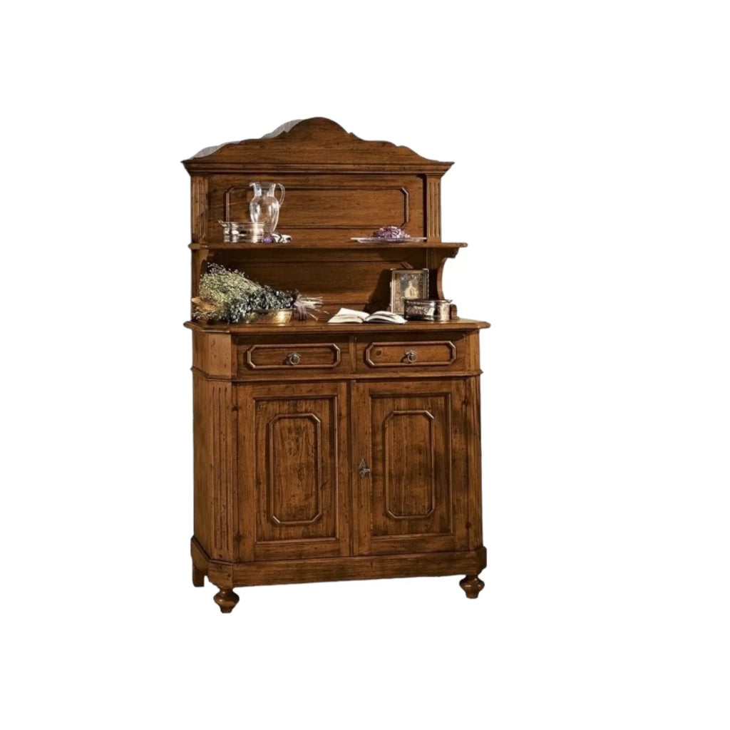 Madia credenza piattaia in legno arte povera tinta noce  l.121 p.51 h.112 - Mobili 2G
