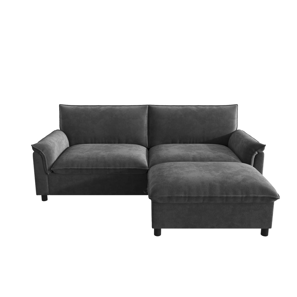 Divano modulare con pouf contenitore funzione letto temporaneo schienale alto in chenille nero 216 × 77 × 82 cm