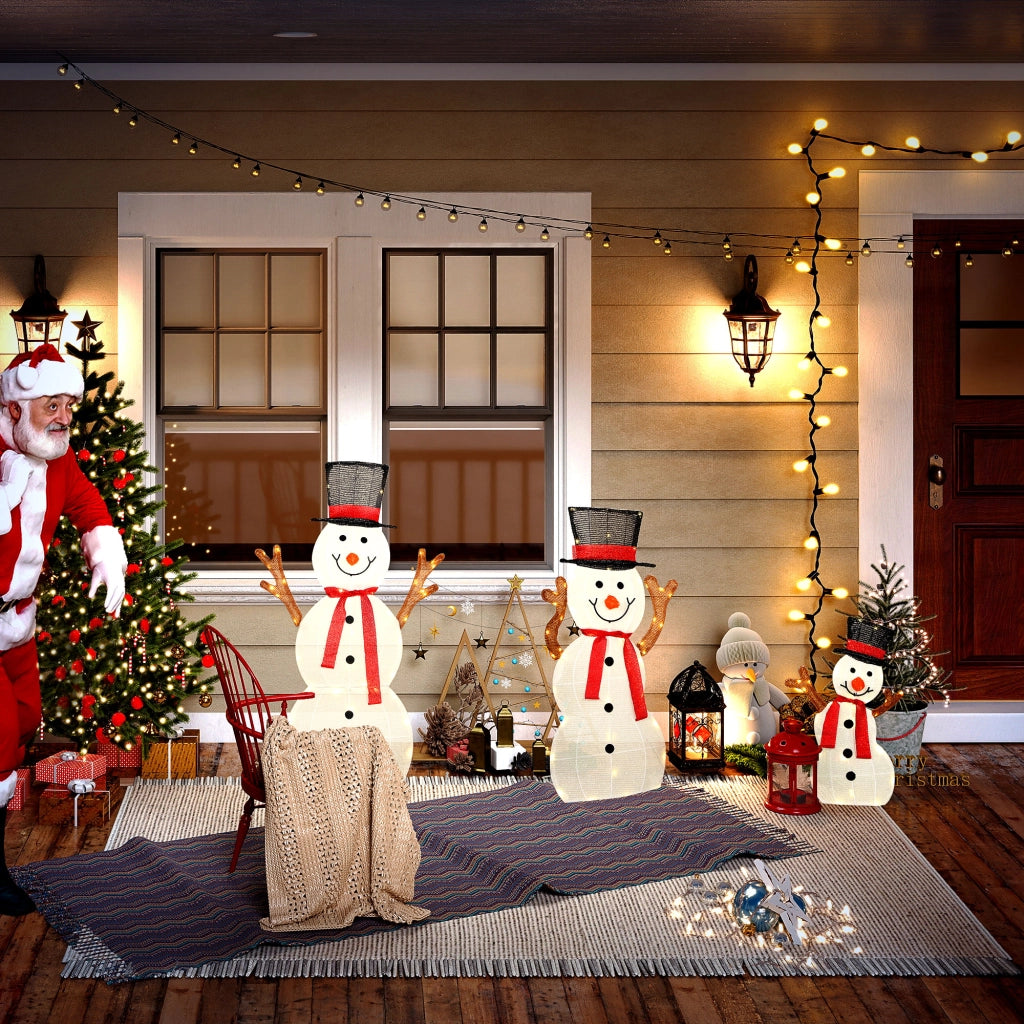 Famiglia di pupazzi di neve natalizi 3 pezzi ¨C Xylo ¨C decorazione esterna con luci LED impermeabile acciaio poliestere bianco