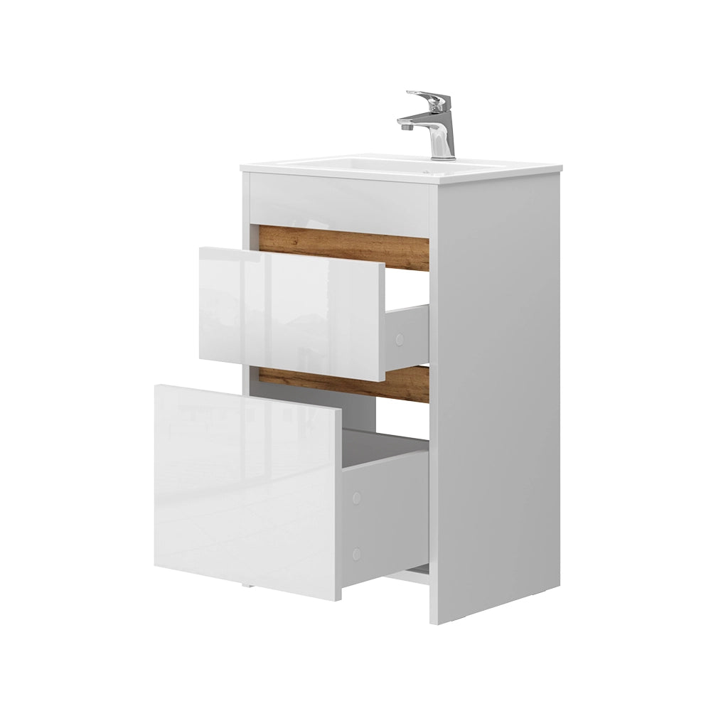 Vicco Set mobili bagno Bianco 2 parti, con lavabo e 2 cassetti