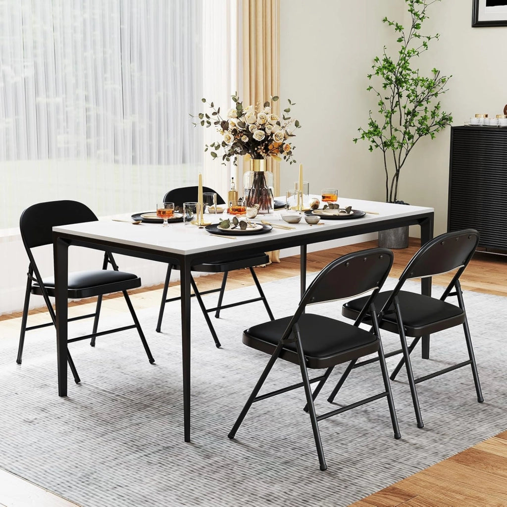 Set di 2 Sedie Pieghevoli, Sedia per Interno ed Esterno con Struttura in Metallo, Sedie Impilabili in Artificiale PVC, Portata 150kg, Sdraio Imbottite da Pranzo per Feste e Matrimoni (2)