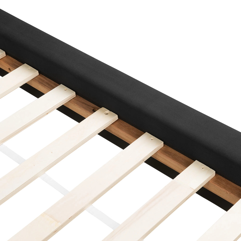 Struttura del letto in velluto Nero con gambe in legno chiaro 180 x 200 cm retrò