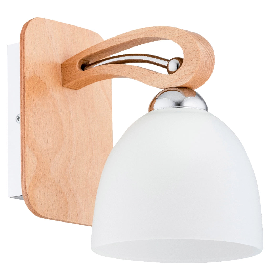 Applique moderna legno chiaro vetro bianco E27 15W Alfa Gracja