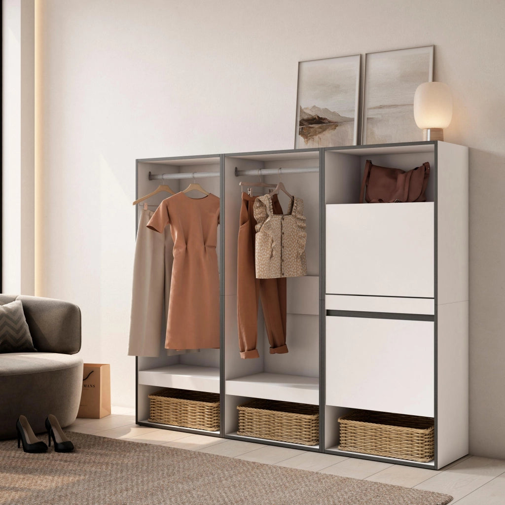 Armadio Aperto, 180x35x145cm, Camera da letto, Scarpiera, Bianco RF3487