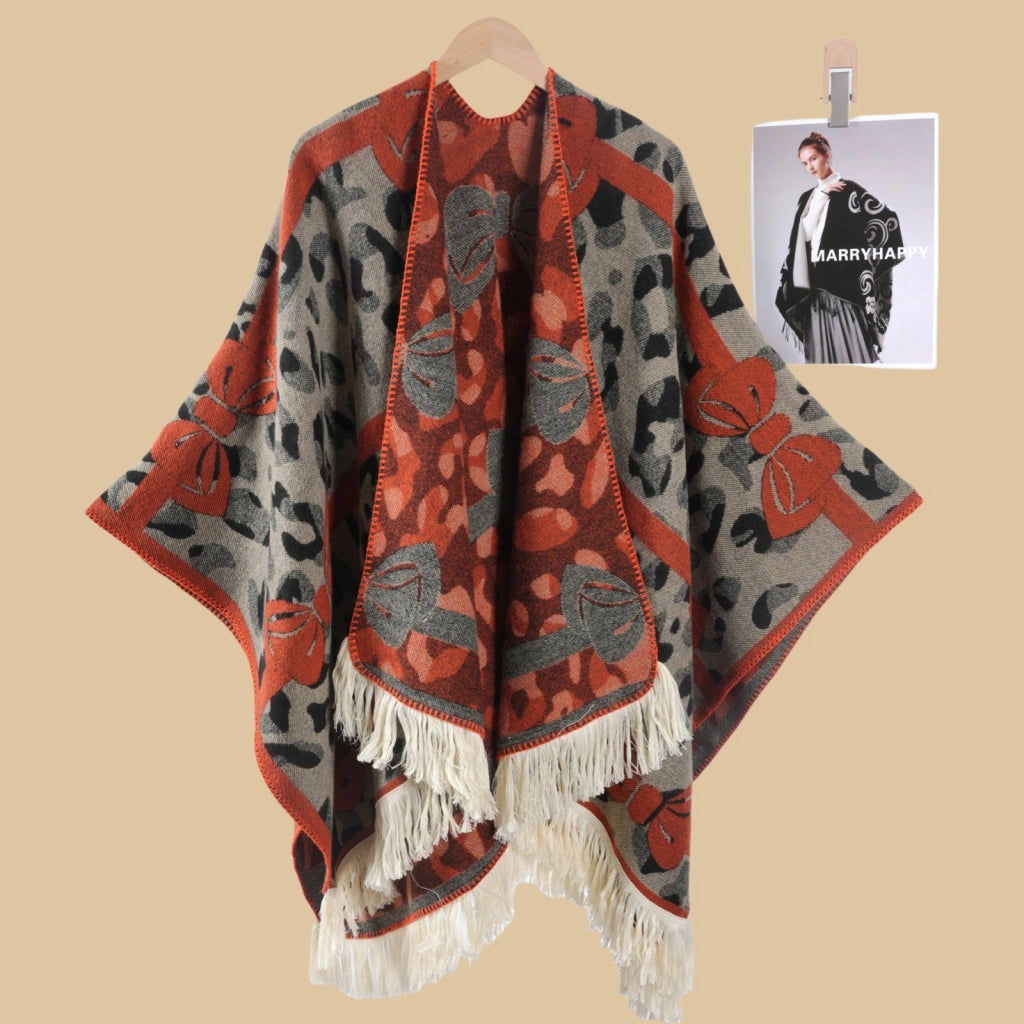 Sciarpa da viaggio da donna in stile vintage con frange, mantello esterno, cappa