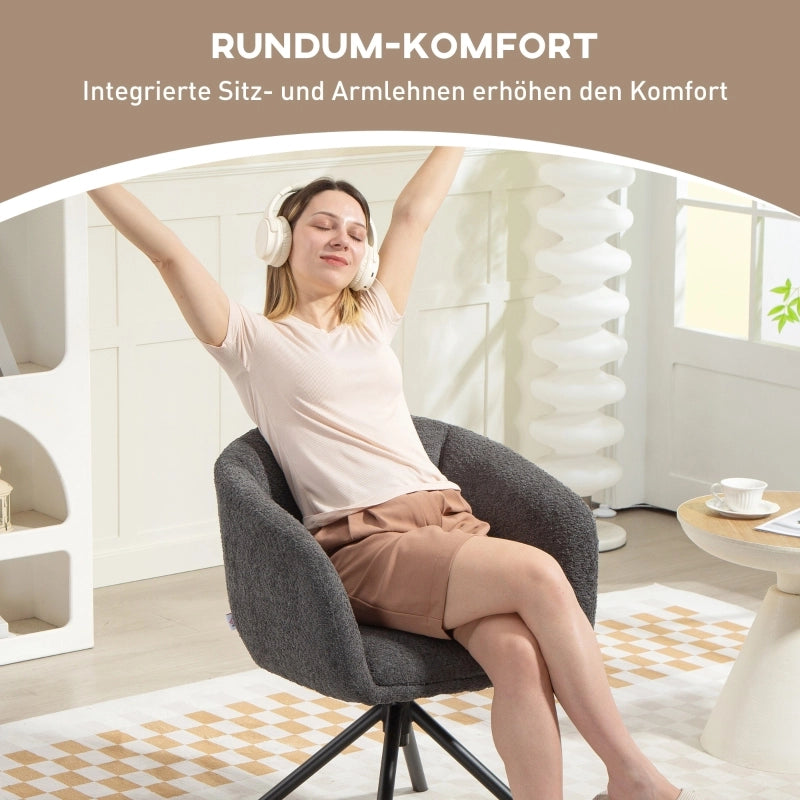 Poltrona girevole con seduta imbottita e braccioli integrati in poliestere grigio per relax quotidiano 58,5 × 59 × 78,5 cm