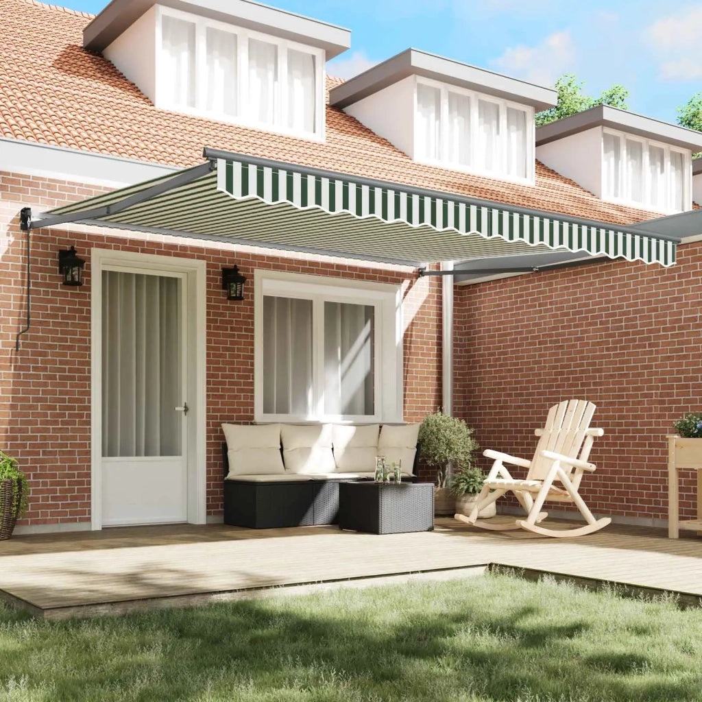 Tenda retrattile-Tenda parasole per balcone Verde e Bianco 400 ¡Á 300 cm 933876