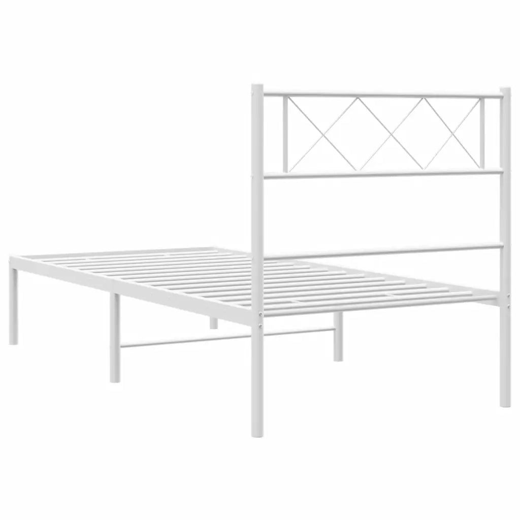 Letto singolo | Letto per adulti | Giroletto con Testiera Metallo Bianco 90x190 cm