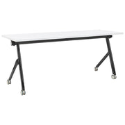Scrivania rettangolare pieghevole con rotelle portatile con struttura in metallo bianco e nero 180 x 60 stile moderno