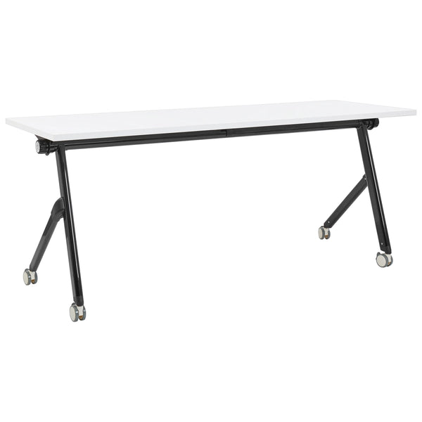 Scrivania rettangolare pieghevole con rotelle portatile con struttura in metallo bianco e nero 180 x 60 stile moderno