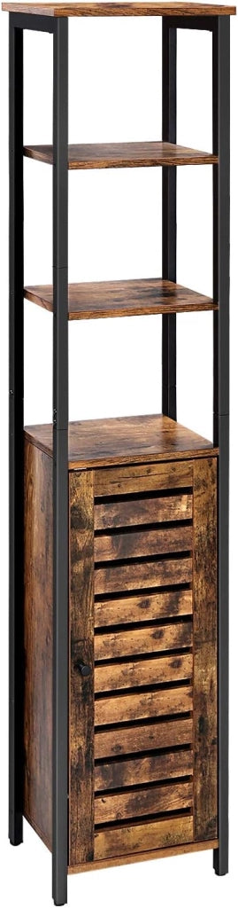 VASAGLE Armadietto Autoportante in Stile Industriale, Scaffale Mobiletto da Bagno, Credenza con 3 Ripiani, Alto e Multifunzionale in Soggiorno, 37 x 30 x 167 cm, Vintage LSC37BX