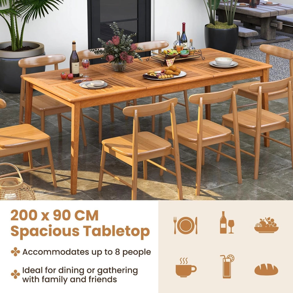 Tavolo da Giardino con Foro per Ombrellone da 5 cm, Tavolo da Pranzo in Legno di Acacia, Tavolo Rettangolare per 8 Persone, per Esterno, Balcone, Cortile, Veranda (Modello III)