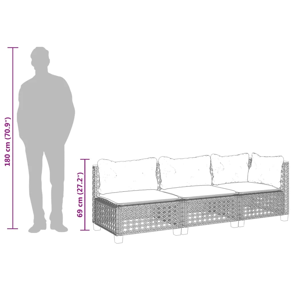 Divano da Giardino con Cuscini 3 Posti Grigio in Polyrattan