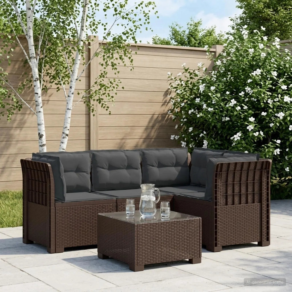Divano da Giardino 4 Posti con Cuscini Aspetto Rattan PP 3443983