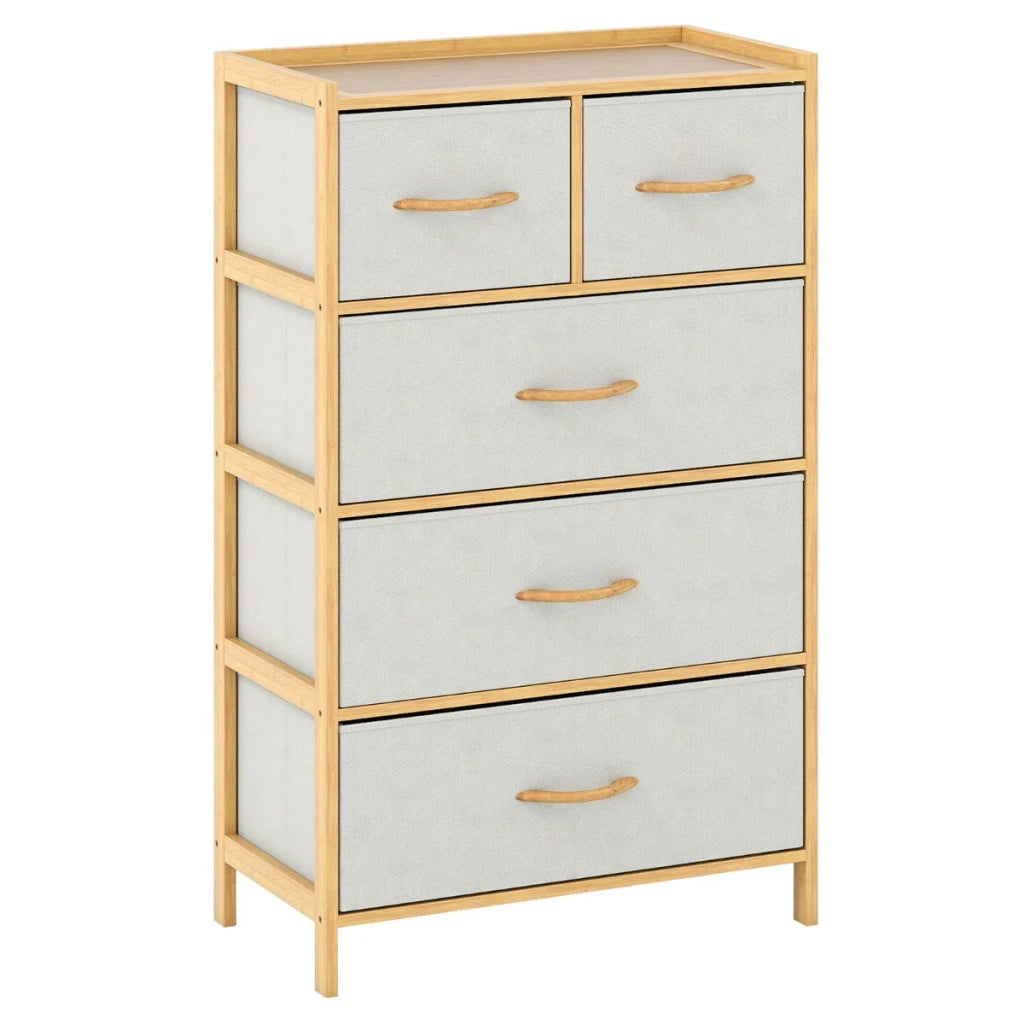 Cassettiera a 5 cassetti per camera da letto 58 x 30 x 94 cm con ripiano superiore stile contemporaneo bambù naturale 20_0017687