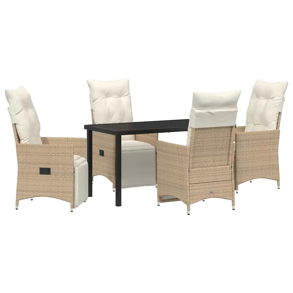 Set da Pranzo per Giardino con cuscino 5 pcs Beige polyrattan