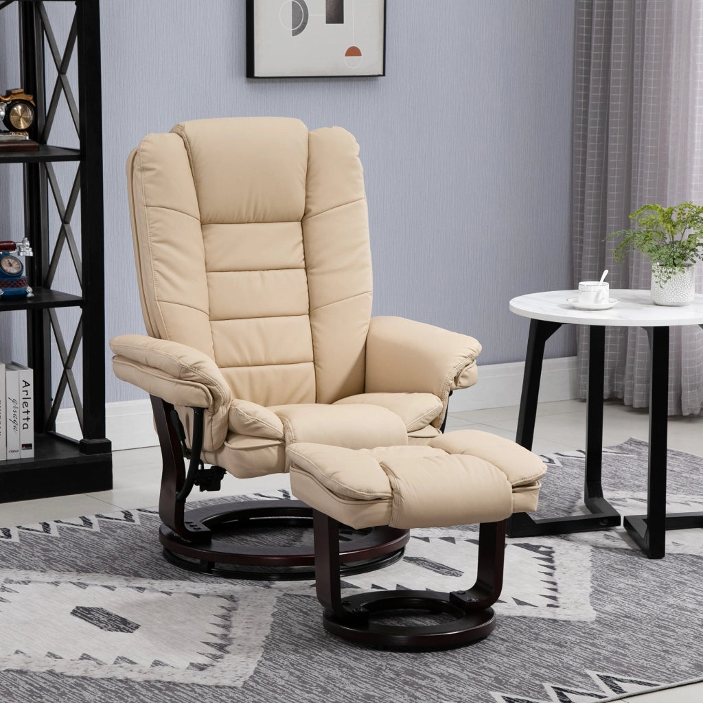 Set Poltrona Relax e Pouf Poggiapiedi, Girevole a 360¡ã e Reclinabile, Similpelle PU