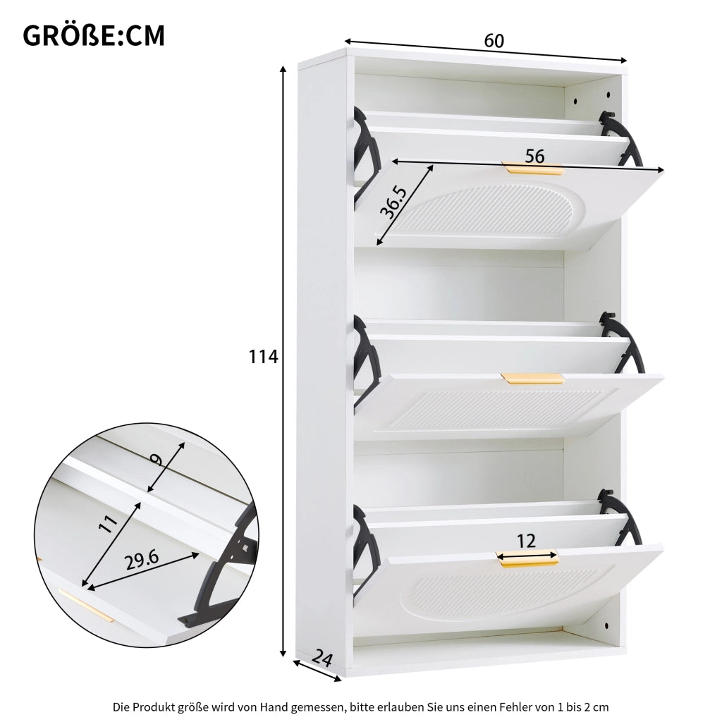 OKWISH Scarpiera con 3 Ribalte e Ripiani Regolabili, Design Moderno, per Ingresso, MDF, Bianco, 60×24×114 cm