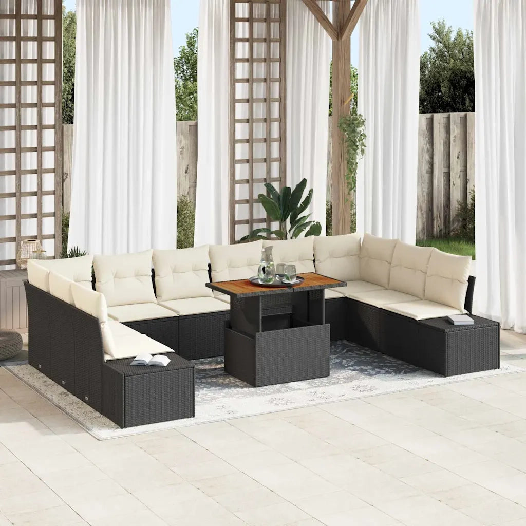 Set Divano da Giardino 11 pcs Nero Poly Rattan 3358749
