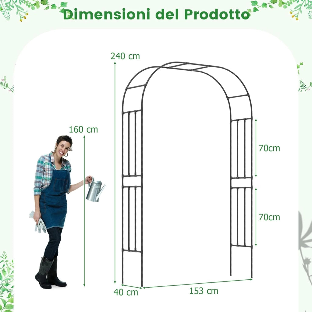 Arco da Giardino con Graticcio 153 cm x 240 cm, Supporto Metallico da Esterno per Piante Rampicanti, Vite di Uva e Fiori, Pergolato Decorativo per Cerimonie e Matrimoni