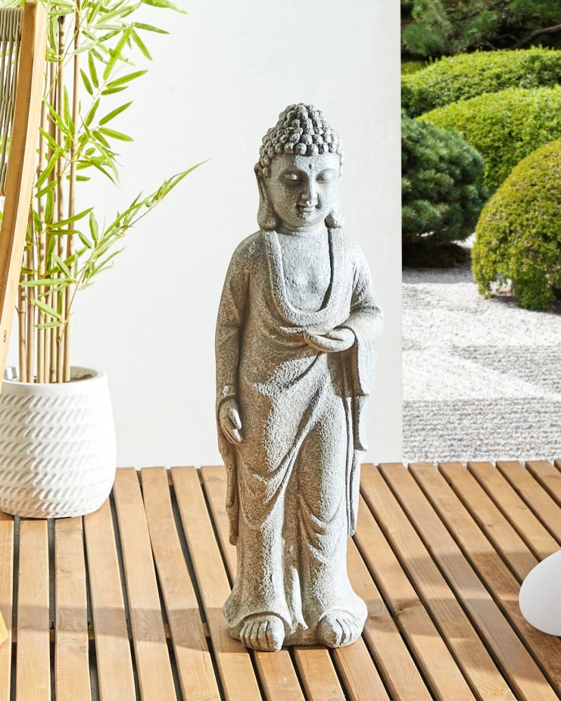 Figurina decorativa Grigio MgO 70 cm Pezzo d'accento Budda Decorazione per interni esterni Soggiorno
