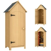 Casetta da Giardino in Legno di Abete con Anta, Armadio da Esterno Porta Attrezzi da Giardino con 3 Mensole e Tetto in Asfalto Impermeabile, 77.5x54.2x179.5cm