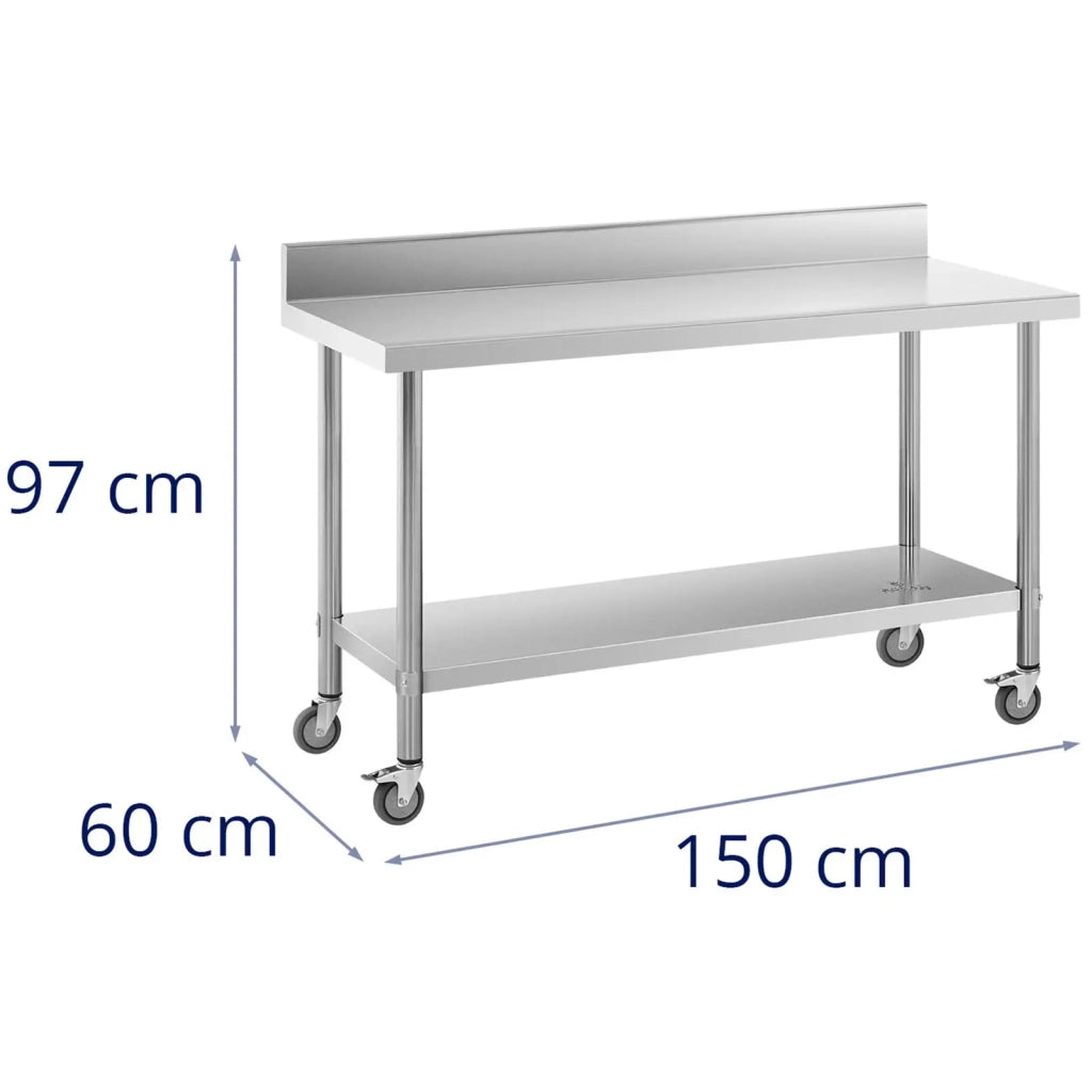 Tavolo da lavoro professionale Premium 60 x 150 cm 160 kg alzatina in acciaio inox 14_0010020