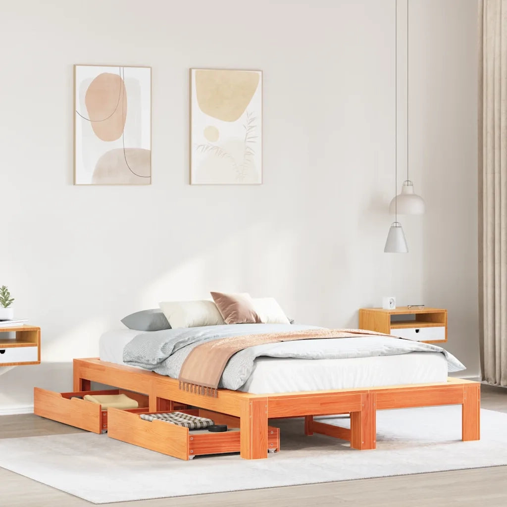vidaXL Giroletto senza Materasso Marrone Cera 120x190 cm Legno di Pino