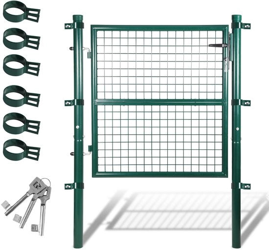 Porta di ingresso in acciaio verniciato a specchio per giardino Porta metallica per giardino Porta per accesso Porta per recinzione metallica Porta per cancelli 100x100CM tubo in acciaio rondo