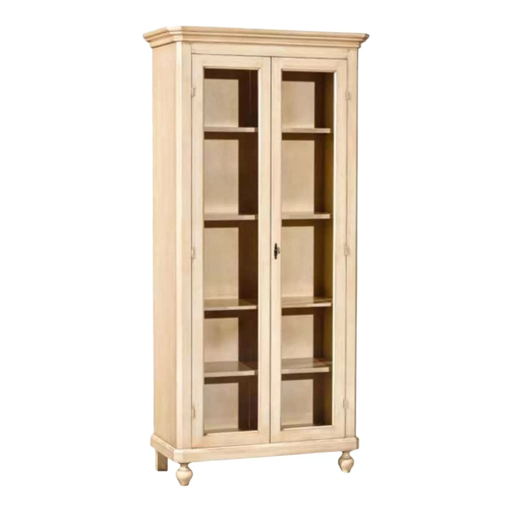 Vetrina in legno shabby avorio pennellato  l.90 p.40 h.190 - Mobili 2G