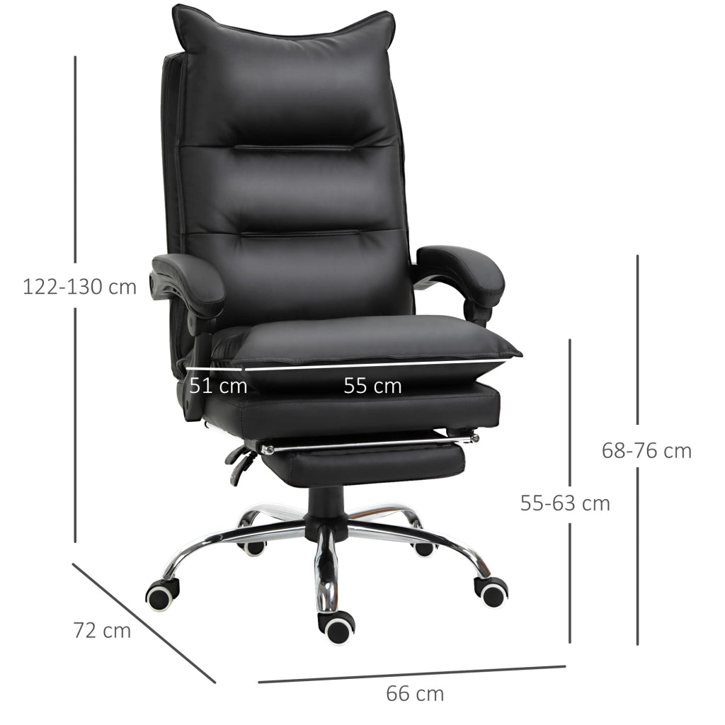 EasyComfort Poltrona da Ufficio in Finta Pelle Nera, Sedia Direzionale Altezza Regolabile con Schiena Alta Reclinabile 155° e Poggiapiedi