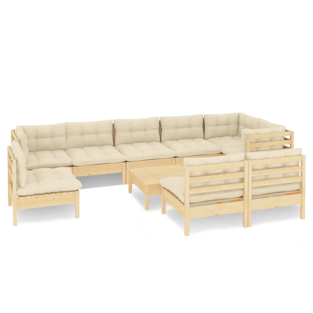 Set Divani da Giardino 10 pz con Cuscini Crema Massello di Pino cod mxl 41413
