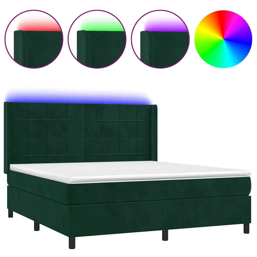 Letto a Molle con Materasso e LED Verde Scuro 160x200cm Vellutocod mxl 99435
