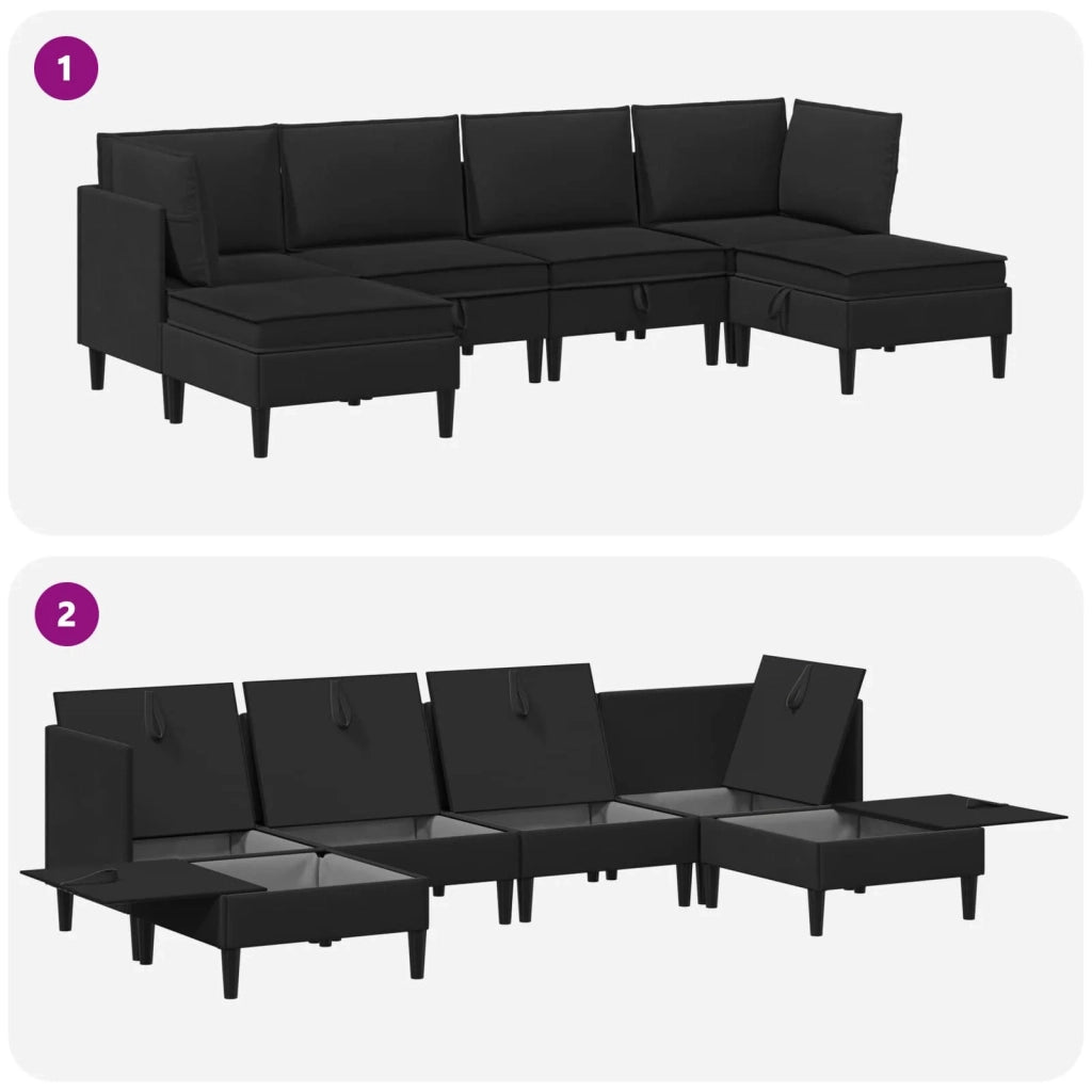 Set di mobili per il soggiorno 6 pcs Nero Tessuto