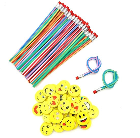 Set di Pastelli a Sfumino 60 Pezzi - 30 Pastelli a Sfumino morbidi e flessibili - 30 Pastelli Emoji in gomma - Favolosi doni per bambini - Kit di decorazione per festa - Ideale come regalo - Pastelli a sfumino per bambini