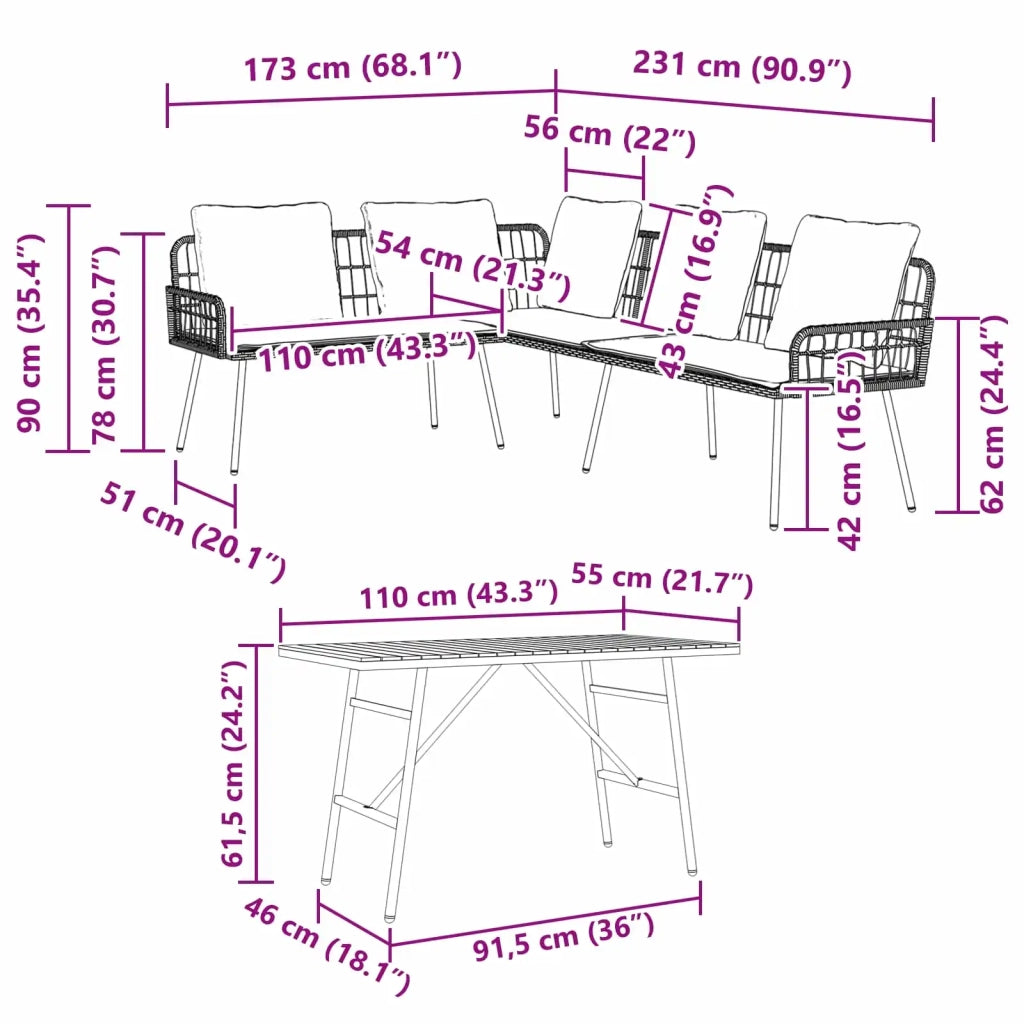 Set Divano da Giardino 2 pz | Set Salotto da Giardino Nero polyrattan