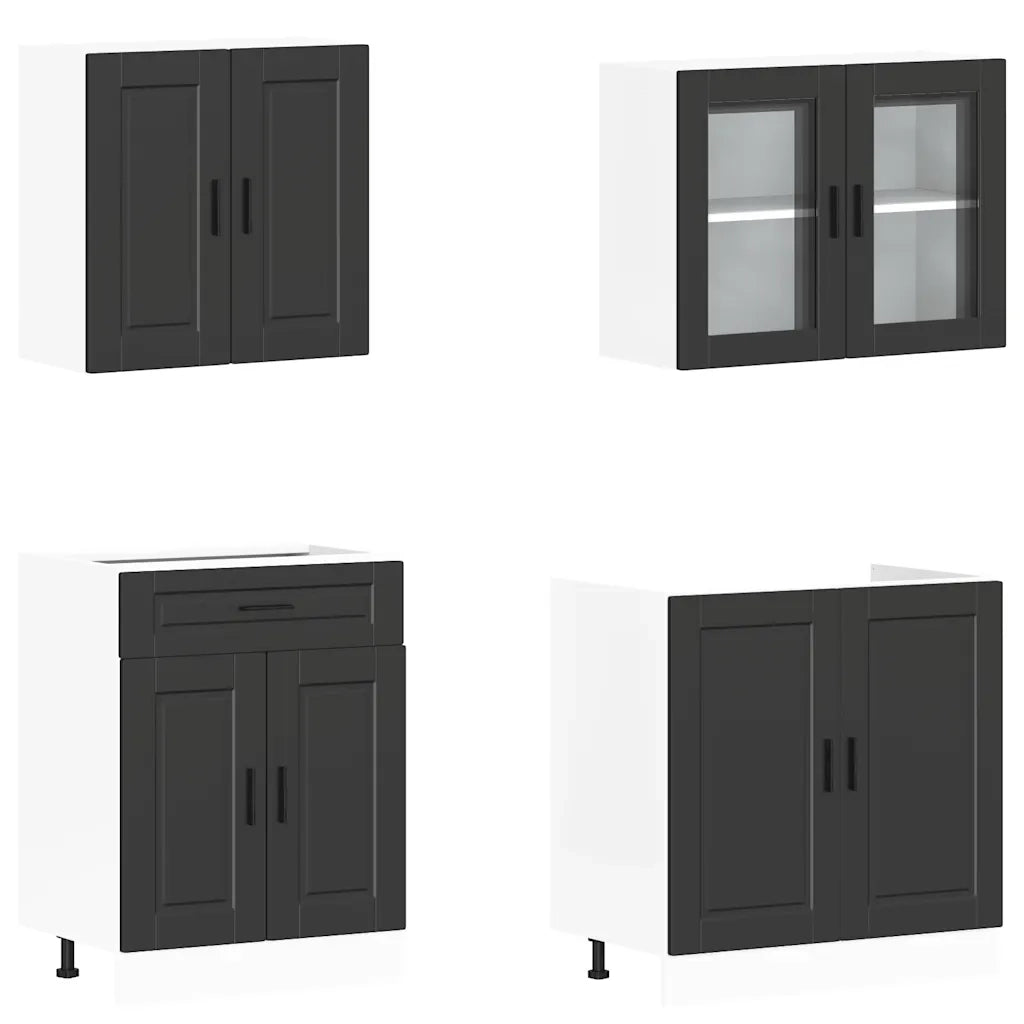 Set Mobili da Cucina 4 pz Kalmar Neri Legno Multistrato