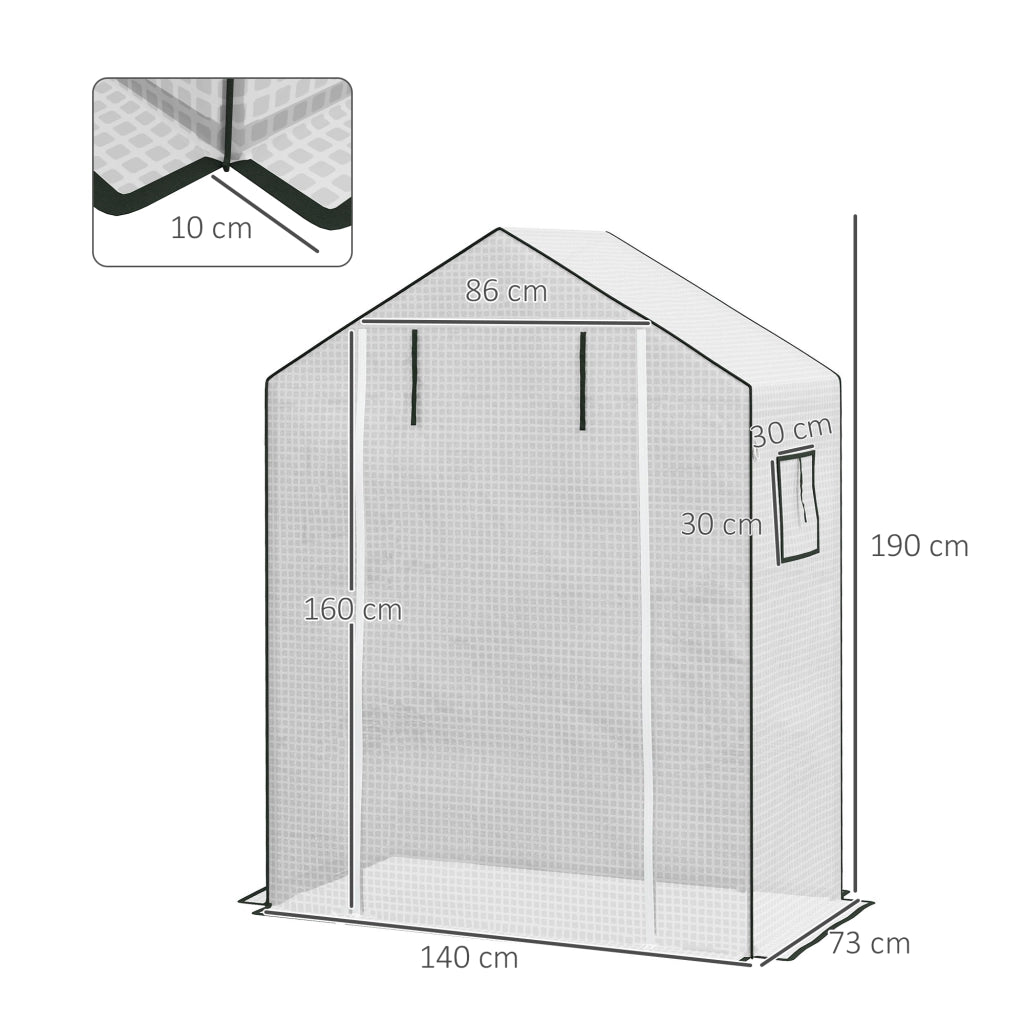 Telo di ricambio per serra in PE con protezione UV, porta avvolgibile e finestre laterali, 140 x 73 x 190 cm, bianco