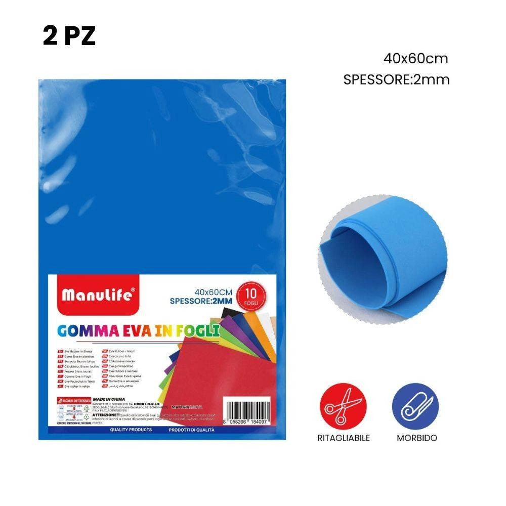 Trade Shop - 12pz Fogli In Gomma Eva Colore Blu Materiale Alta Qualità 40x60cm Spessore 2mm -