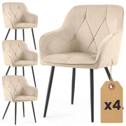 Set di 4 Sedie in velluto trapuntato DIAMANTE Beige gambe nere