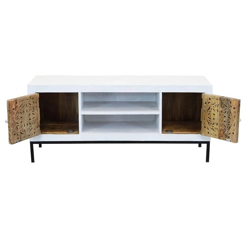 MOBILE CLIFFORD PORTA TV IN LEGNO DI MANGO CON DECORO SBIANCATO