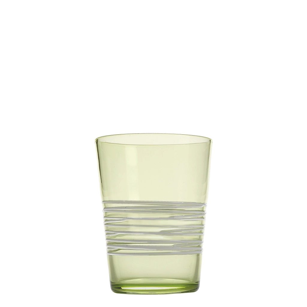 Set 6 Bicchieri Tumbler Filante in Vetro Colorato Verde Mela, Design Artigianale con Decorazione a Filo Bianco, Resistenti e Lavabili in Lavastoviglie