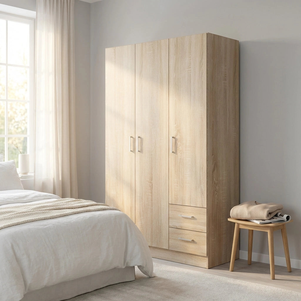 Armadio con 3 ante 2 cassetti in Legno Composito cm 120x52x190 - JOEY