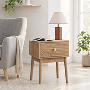 Comodino moderno color rovere con 2 cassetti, maniglie in metallo, 40 x 40 x 55 cm